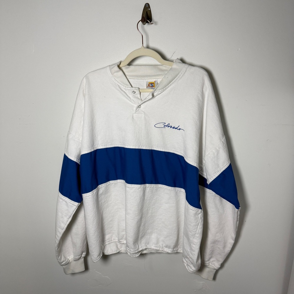 Vintage Atlantic Sun Colorado Rugby Shirt Mens XL White Blue Made in USA